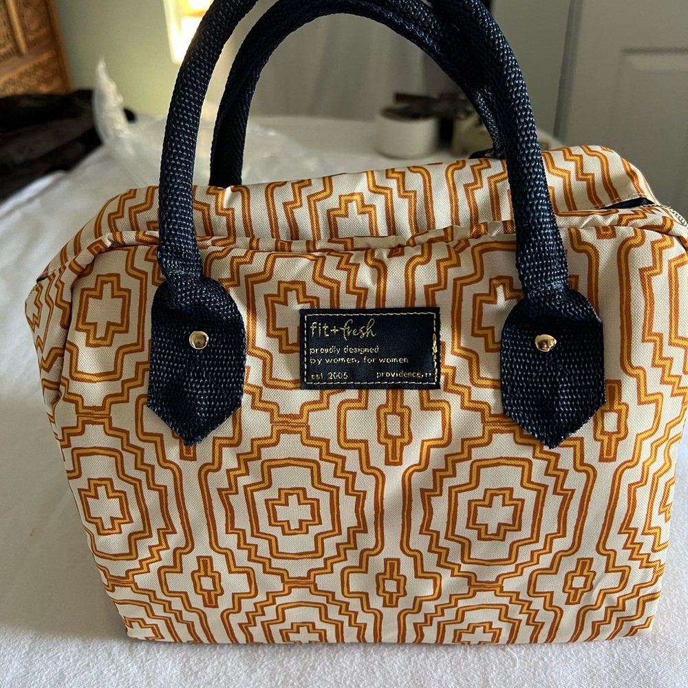 Women's Geometric Tan and Navy Bag